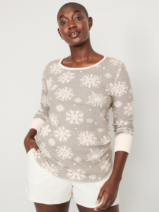 Printed Thermal-Knit Long-Sleeve Pajama Top for Women - Multi