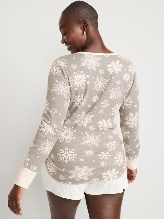 Printed Thermal-Knit Long-Sleeve Pajama Top for Women - Multi