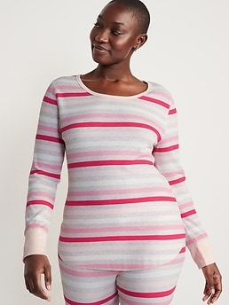 Printed Thermal-Knit Long-Sleeve Pajama Top for Women - Multi