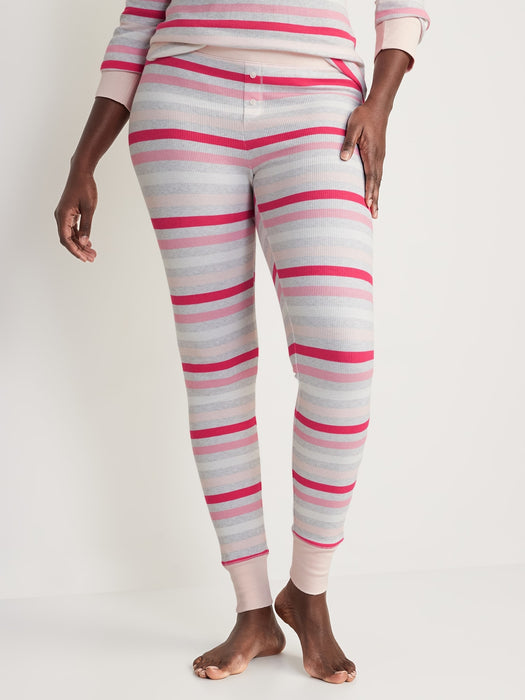 Matching Printed Thermal-Knit Pajama Leggings for Women - Pink