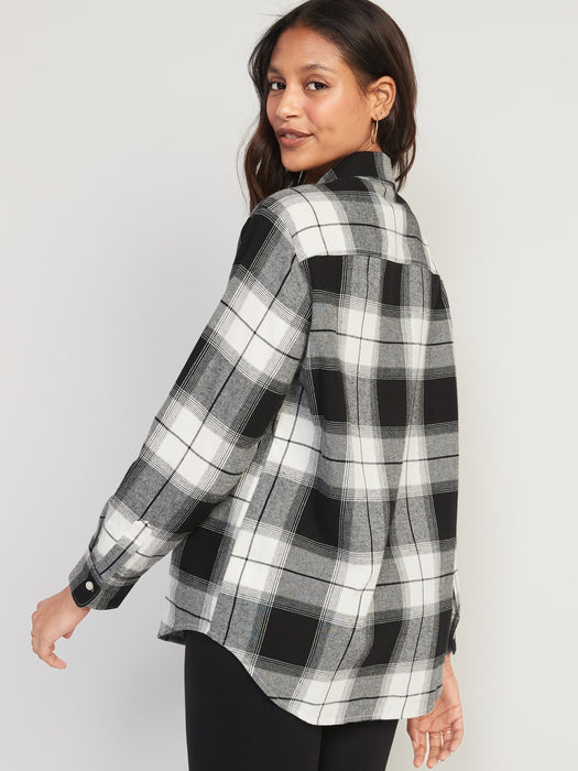 Long-Sleeve Plaid Flannel Boyfriend Tunic Shirt for Women