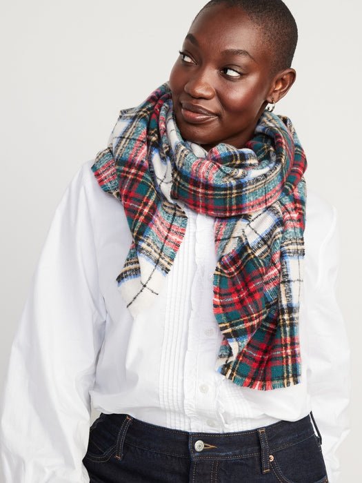 Plaid Flannel Scarf for Women - White