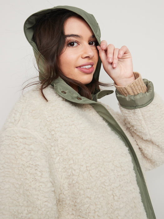 Hooded Sherpa Quilted Hybrid Coat for Women