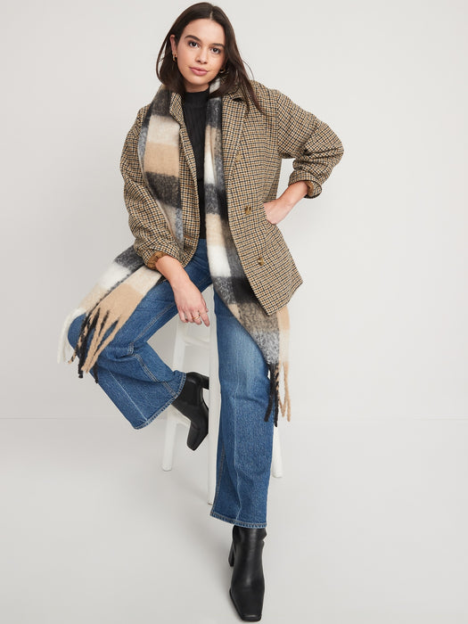 Soft-Brushed Houndstooth Plaid Button-Front Car Coat for Women