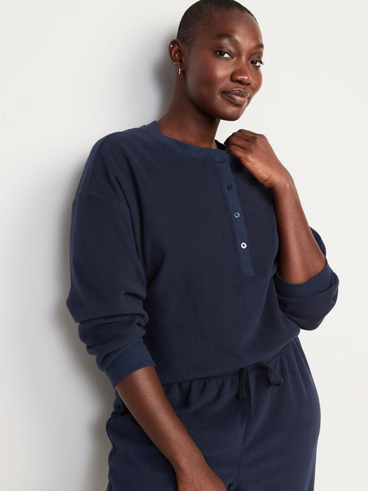 Microfleece Henley Lounge Sweatshirt for Women