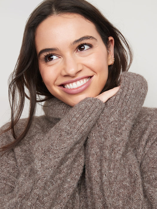 Heathered Pointelle-Knit Turtleneck Sweater for Women