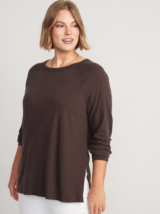Long-Sleeve Loose Tunic T-Shirt for Women - Brown
