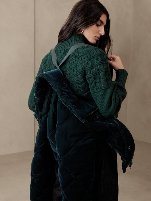 Snowdon Velvet Puffer Coat - GALACTIC GREEN