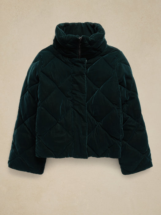 Snowdon Velvet Puffer Coat - GALACTIC GREEN