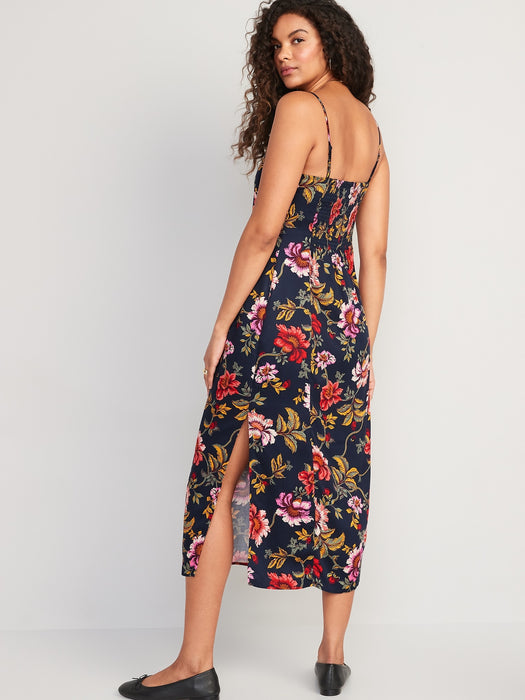 Satin Smocked Midi Slip Dress for Women