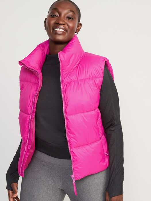 Water-Resistant Quilted Puffer Vest for Women - Pink