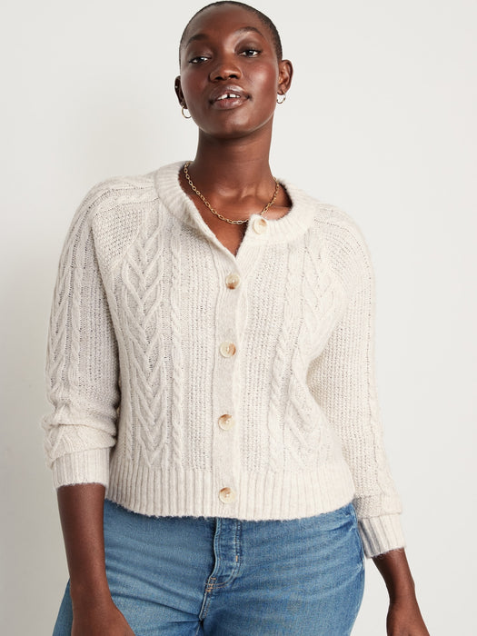 Heathered Cable-Knit Cardigan Sweater for Women