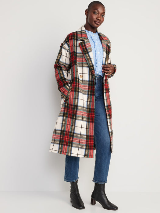 Long Slouchy Double-Breasted Coat for Women - White