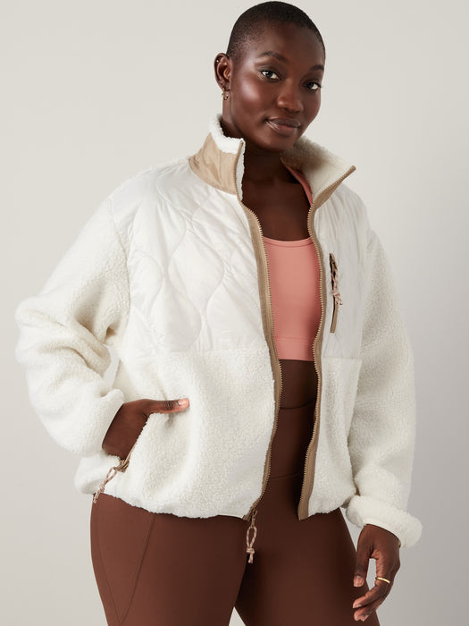 Quilted Hybrid Sherpa Jacket for Women. - White