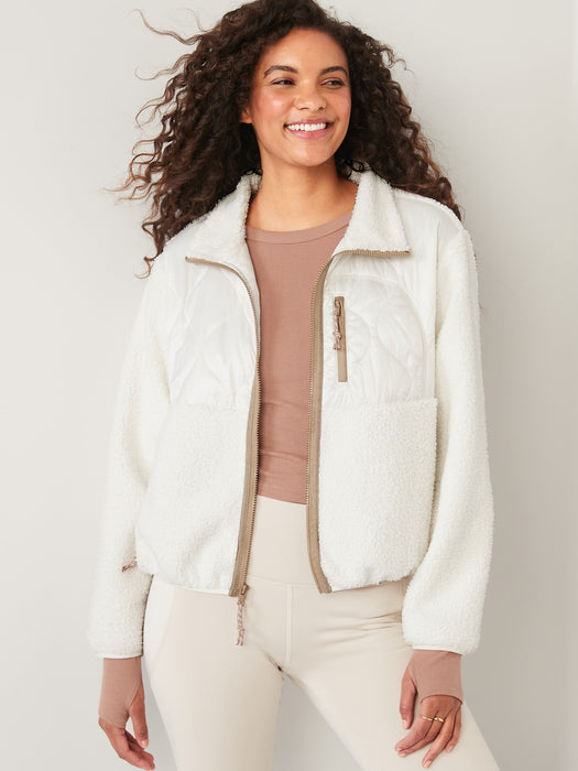 Quilted Hybrid Sherpa Jacket for Women. - White