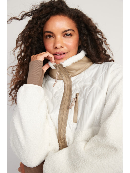 Quilted Hybrid Sherpa Jacket for Women. - White