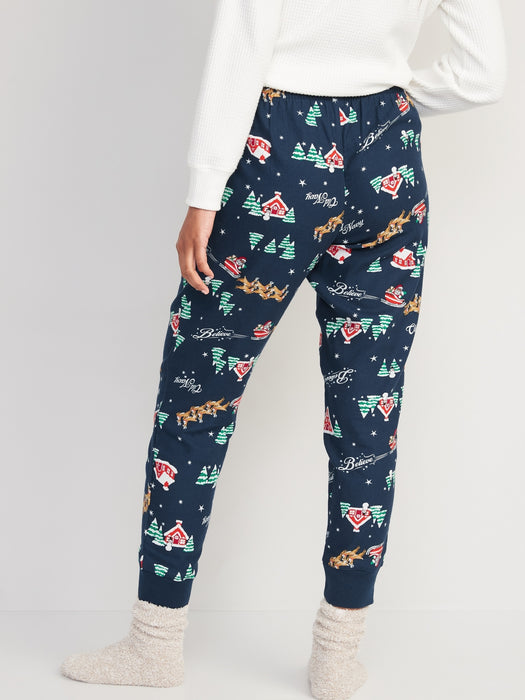 Printed Flannel Jogger Pajama Pants for Women - Blue