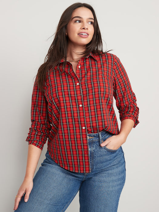 Plaid Classic Button-Down Shirt for Women