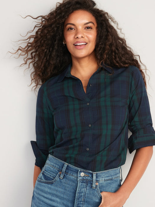 Plaid Classic Button-Down Shirt for Women