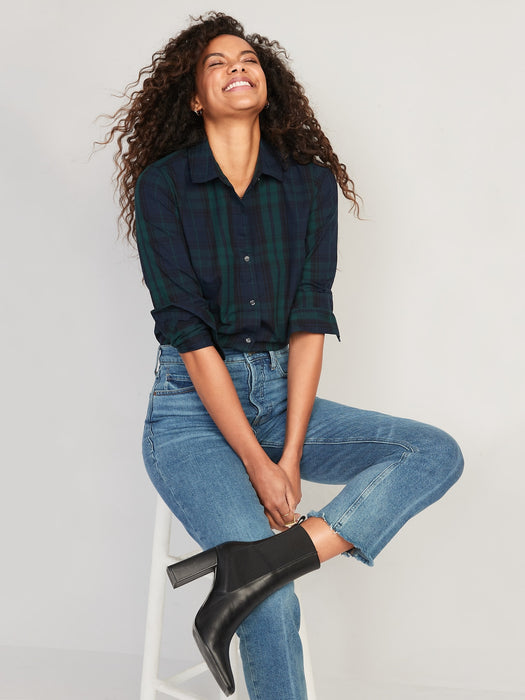 Plaid Classic Button-Down Shirt for Women