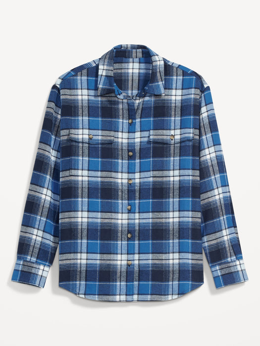 Long-Sleeve Plaid Flannel Boyfriend Tunic Shirt for Women