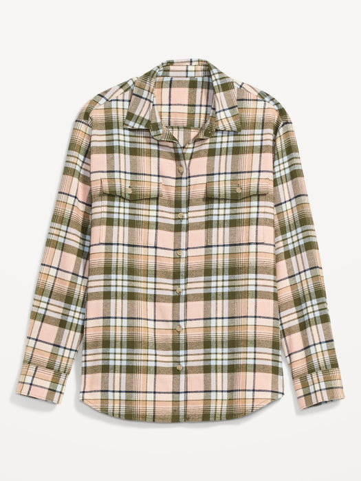 Long-Sleeve Plaid Flannel Boyfriend Tunic Shirt for Women