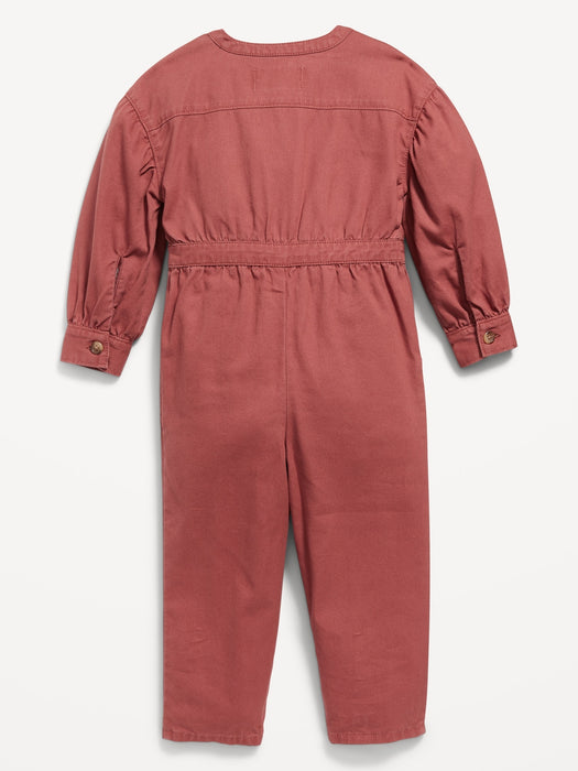 Long-Sleeve Twill Utility-Pocket One-Piece for Toddler Girls
