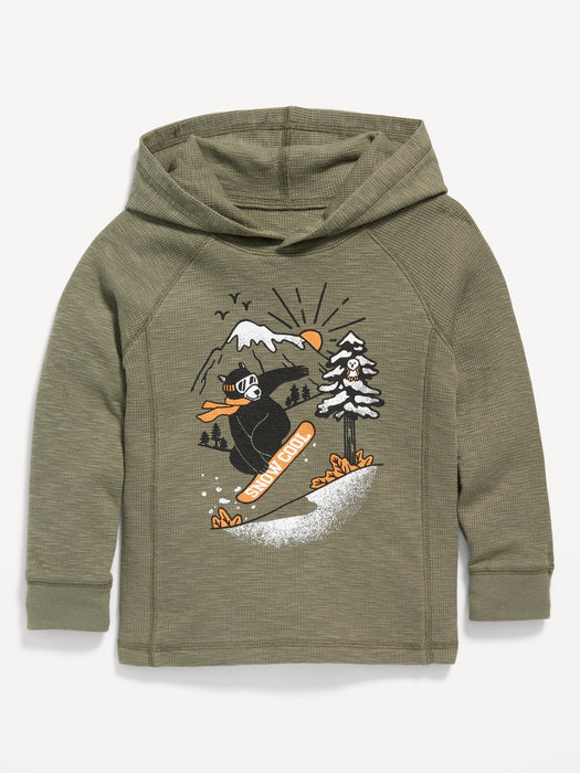 Unisex Thermal-Knit Graphic Hoodie for Toddler - Gray