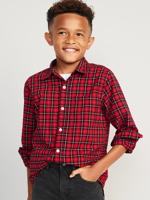 Patterned Poplin Built-In Flex Shirt for Boys - Red