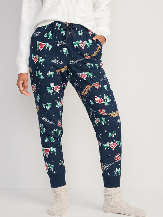 Printed Flannel Jogger Pajama Pants for Women - Blue