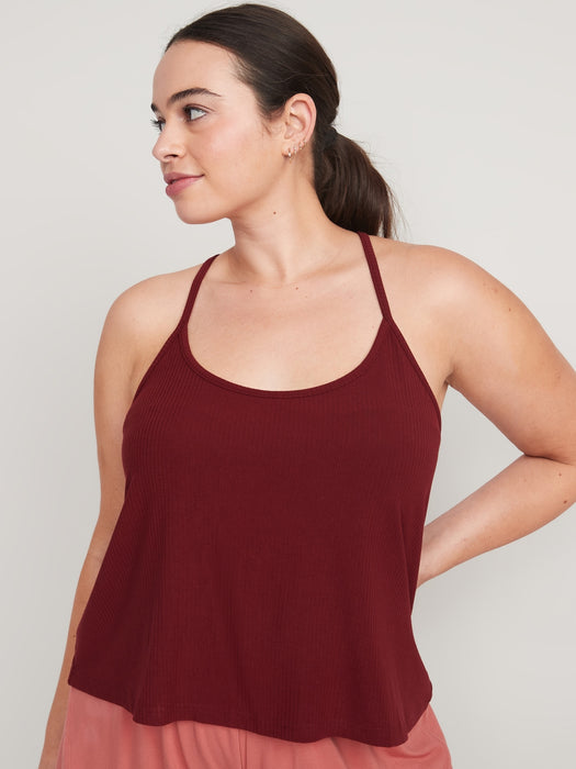 Sunday Sleep Cropped Racerback Pajama Cami Top for Women - Red