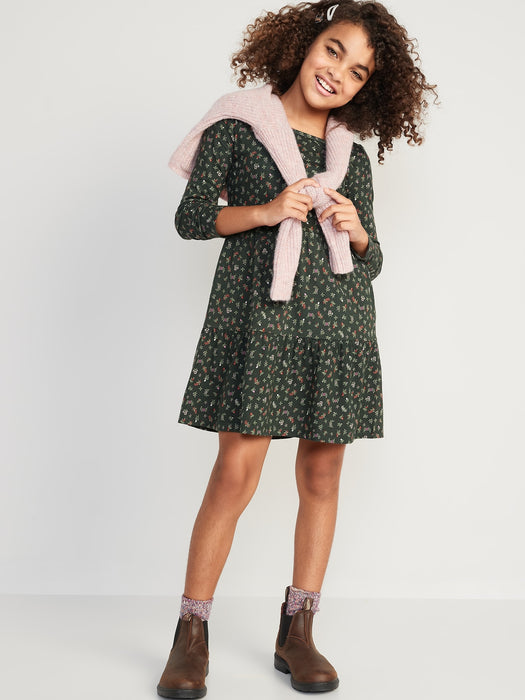 Tiered Printed Jersey-Knit Swing Dress for Girls