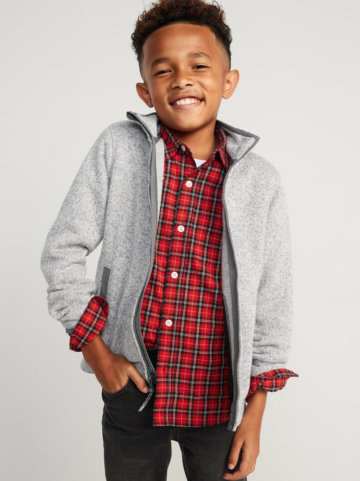 Sweater-Fleece Mock-Neck Zip Jacket for Boys
