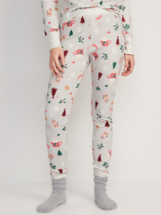 Matching Printed Thermal-Knit Pajama Leggings for Women - Blue