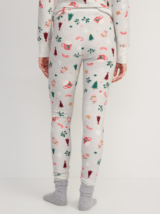 Matching Printed Thermal-Knit Pajama Leggings for Women - Blue