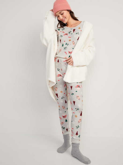 Matching Printed Thermal-Knit Pajama Leggings for Women - Blue