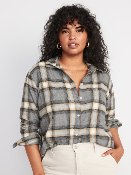 Cropped Plaid Flannel Boyfriend Shirt for Women - Multi