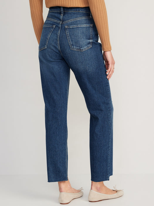 Extra High-Waisted Button-Fly Sky-Hi Straight Ripped Jeans for Women