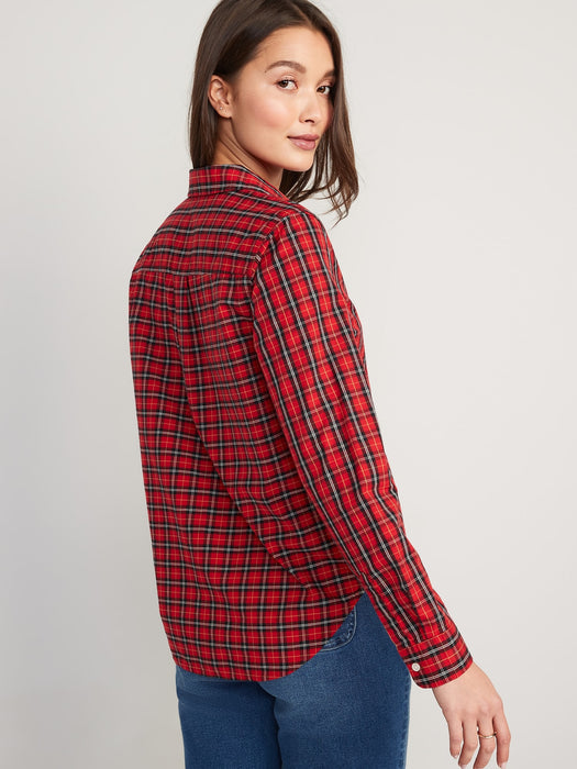 Plaid Classic Button-Down Shirt for Women