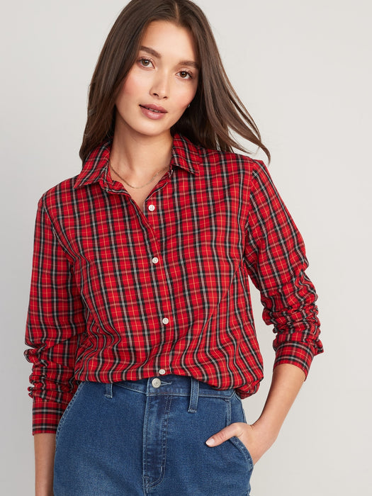 Plaid Classic Button-Down Shirt for Women