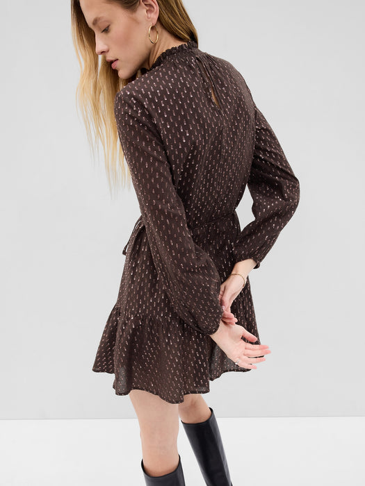 Mockneck Metallic Mini Dress