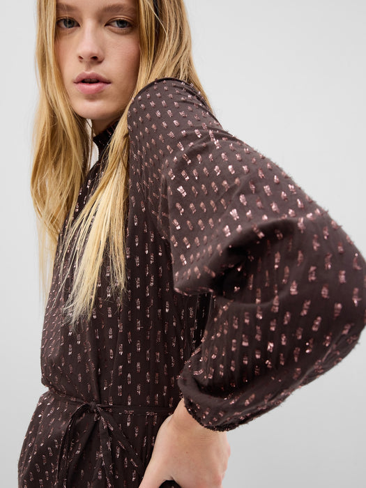 Mockneck Metallic Mini Dress