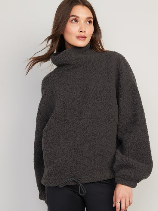 Cropped Sherpa Pullover Turtleneck Sweater for Women