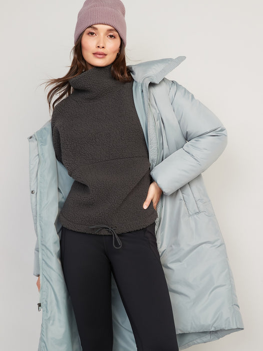 Cropped Sherpa Pullover Turtleneck Sweater for Women