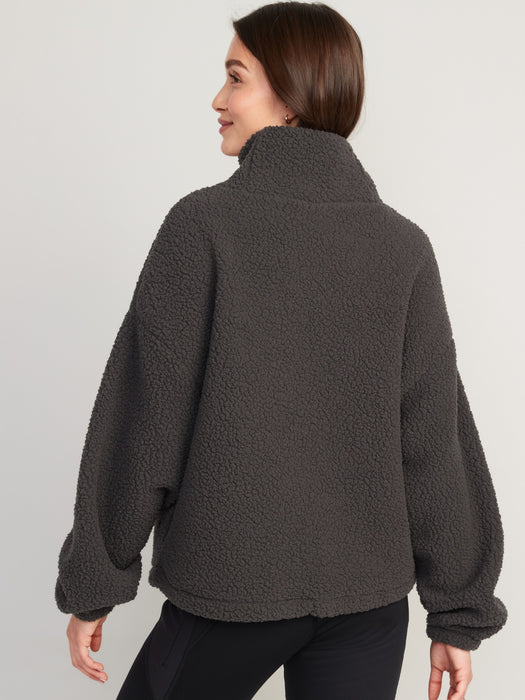 Cropped Sherpa Pullover Turtleneck Sweater for Women