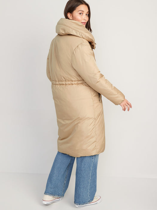 Water-Resistant Long Duvet Puffer Coat for Women