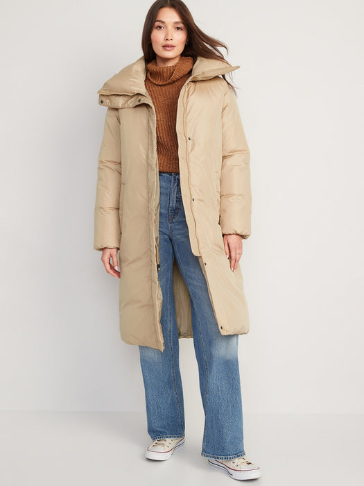 Water-Resistant Long Duvet Puffer Coat for Women