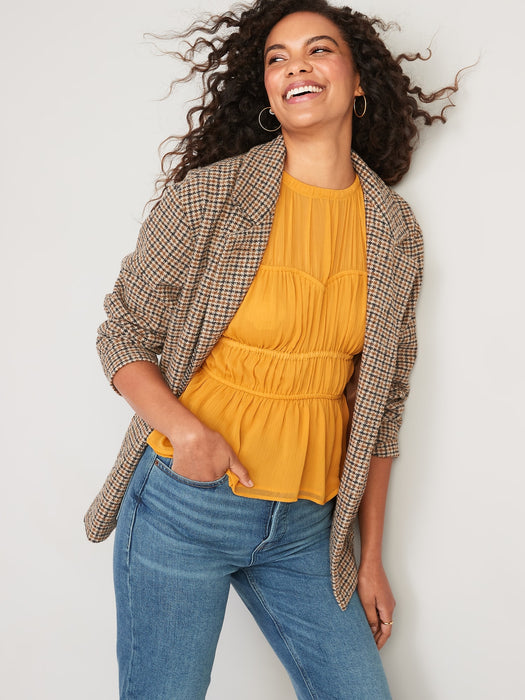 Sleeveless Shirred Crinkled Peplum Blouse for Women