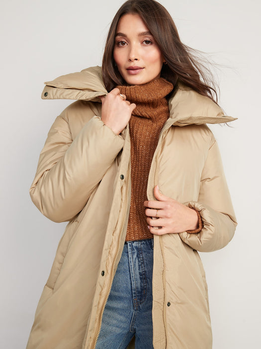 Water-Resistant Long Duvet Puffer Coat for Women