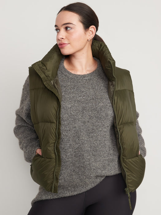 Water-Resistant Quilted Puffer Vest for Women - Green